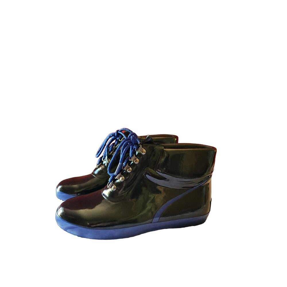 Vintage Lands End Rubber Rain Boots Women’s Ankle High Black/ Blue -Size 9